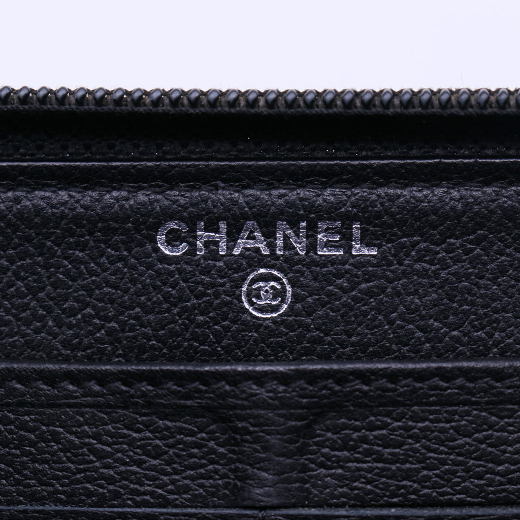 Chanel Camellia Stud Lambskin Zip Around Wallet W21213