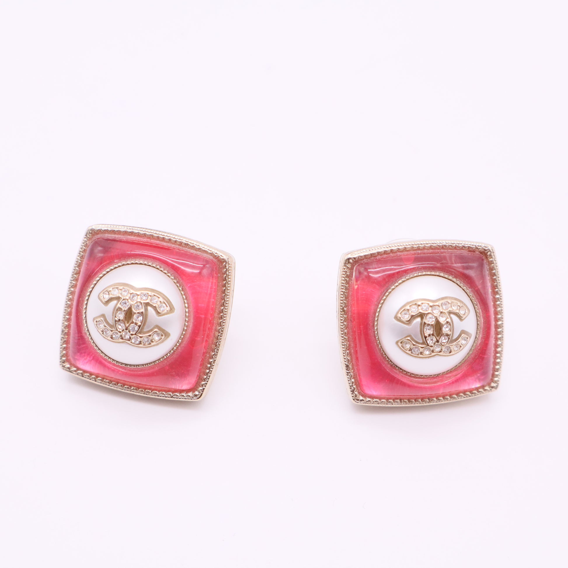 Resin CC Square Earrings Gold Pink Twins