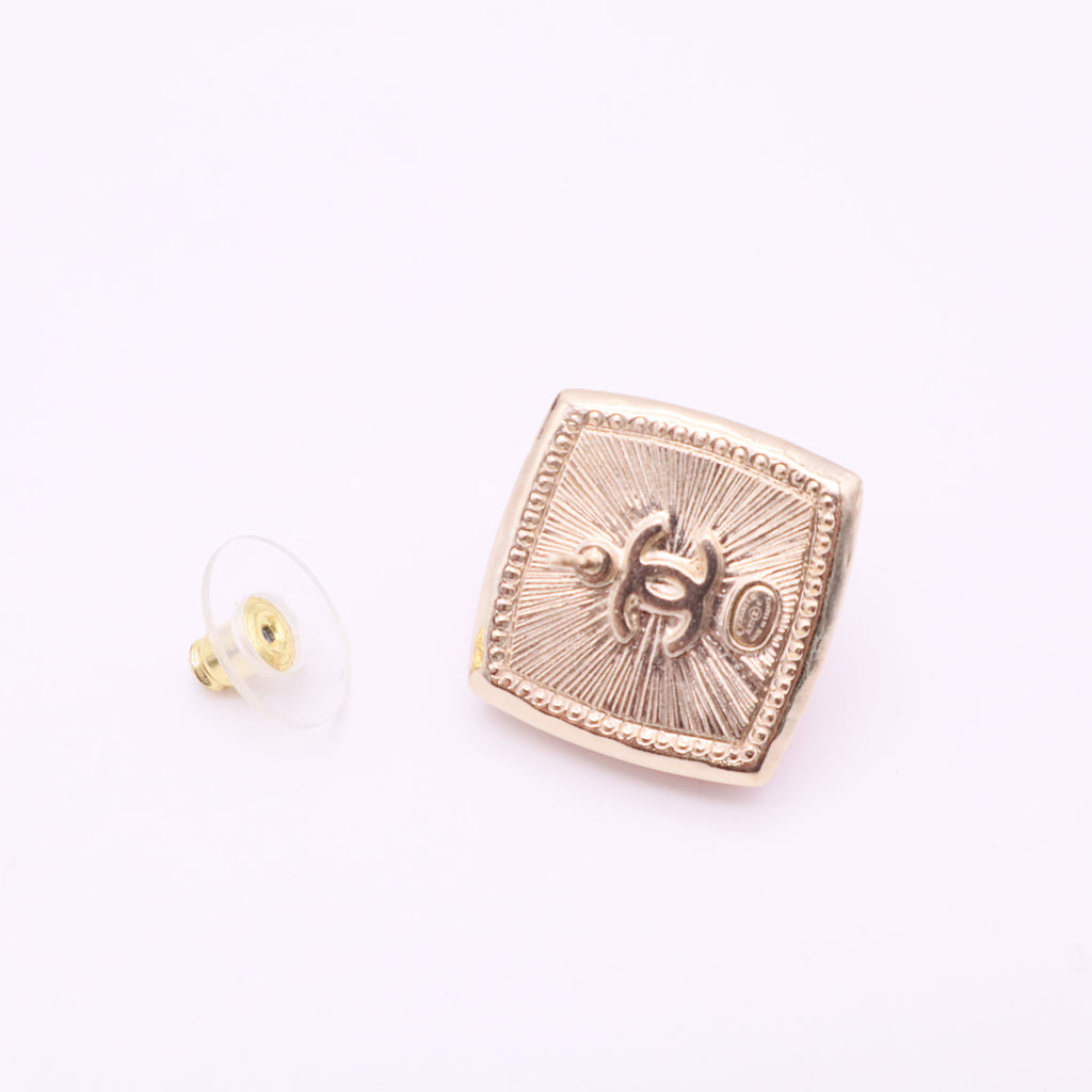 Resin CC Square Earrings Gold Pink Twins