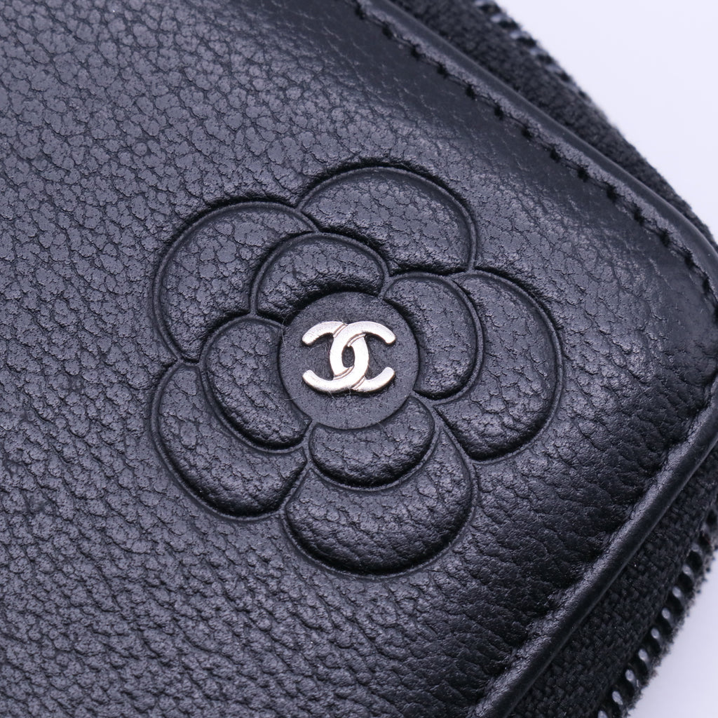 Chanel Camellia Stud Lambskin Zip Around Wallet W21213