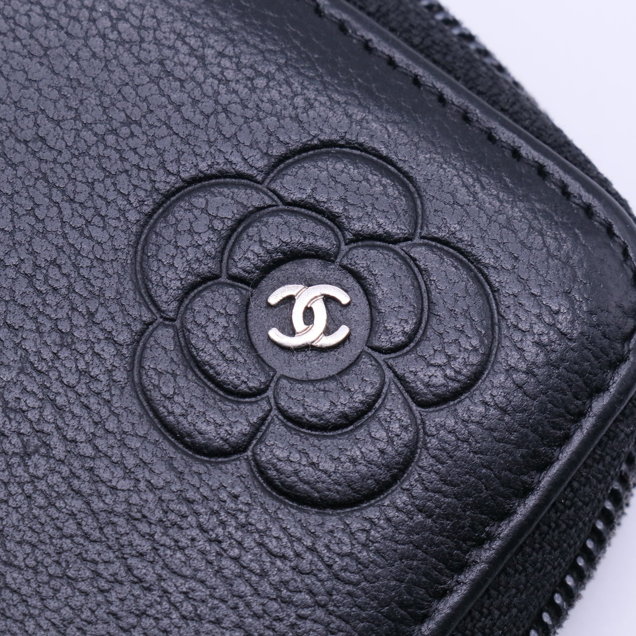 Chanel Camellia Stud Lambskin Zip Around Wallet W21213