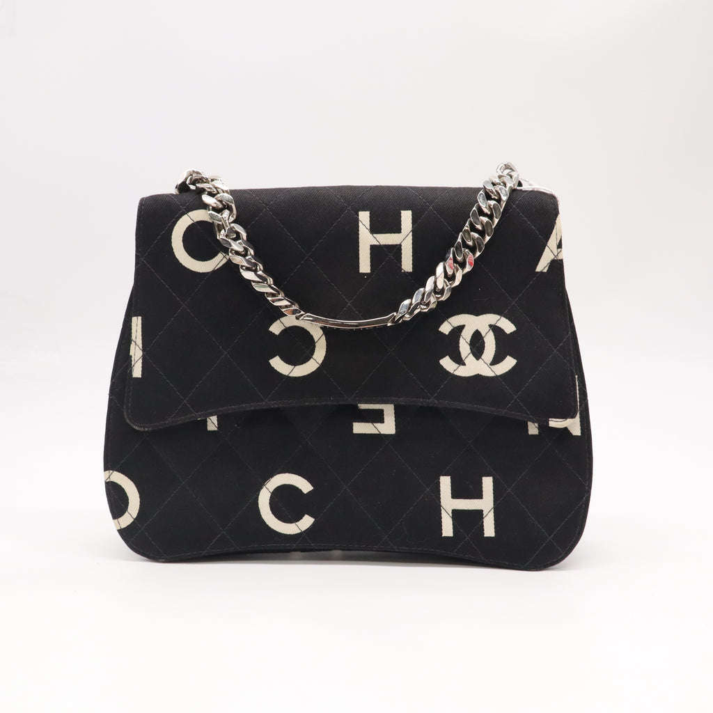Chanel Canvas Quilted Letter Printed Flap Black twins LDZ863