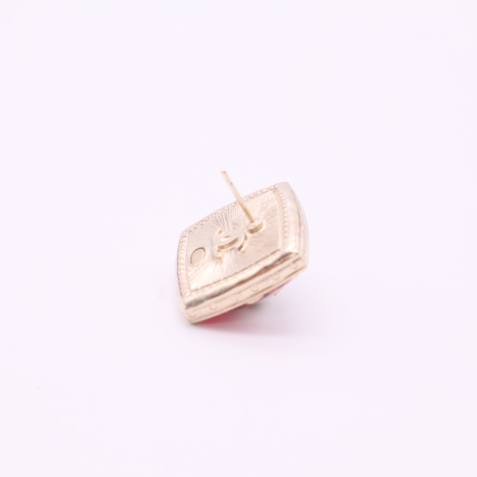 Resin CC Square Earrings Gold Pink Twins