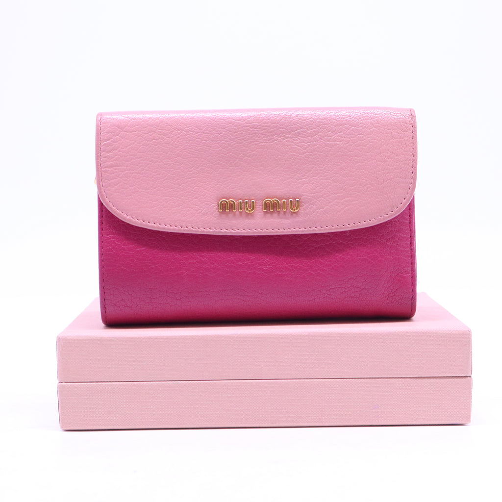 Two Tone Pink Leather Madras Compact Wallet