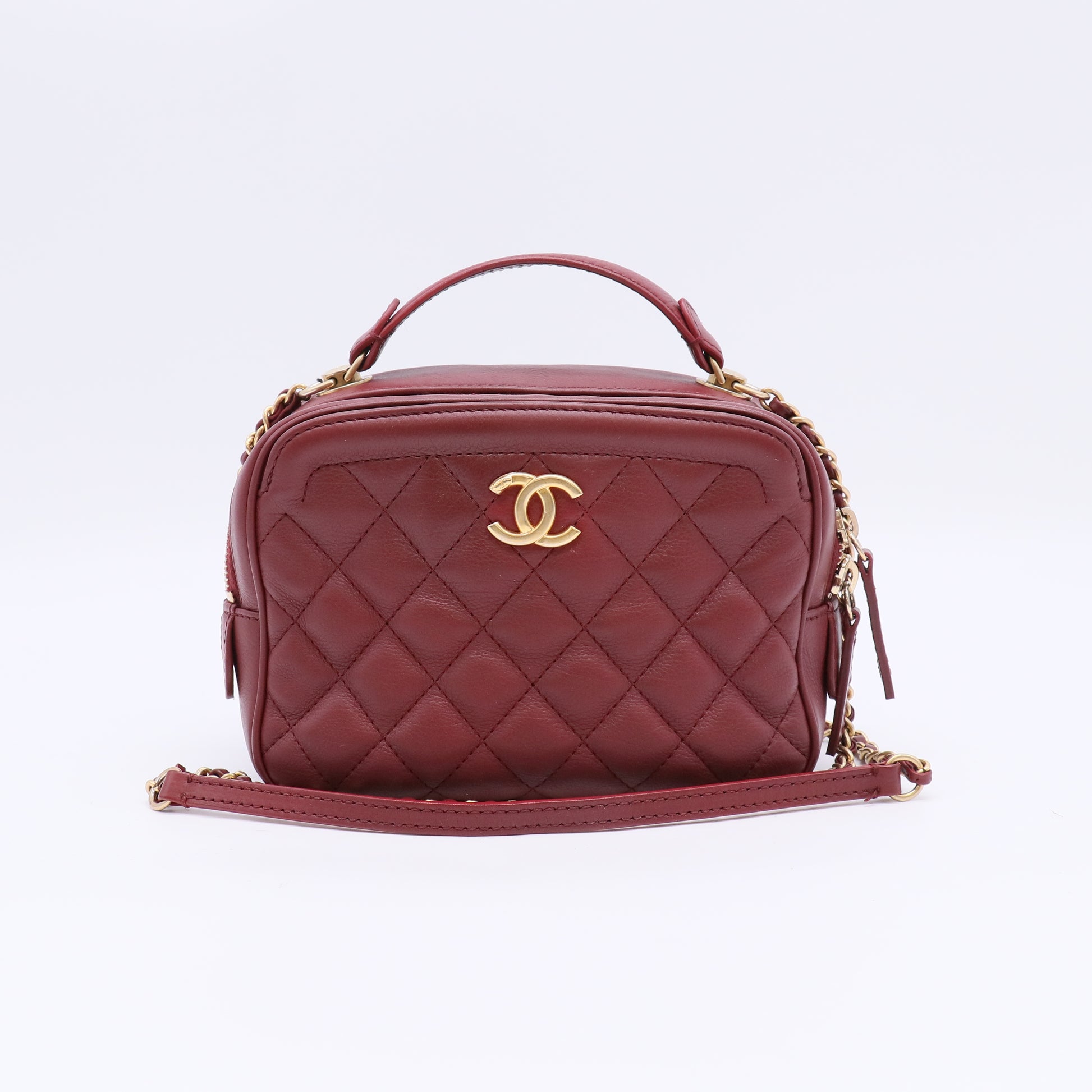 Chanel Red Calfskin Quilted CC Vanity Case Twins LDJ4946