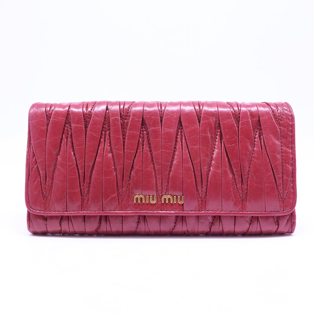 Miu Miu Fuschia Matelasse Leather Continental Wallet W20727