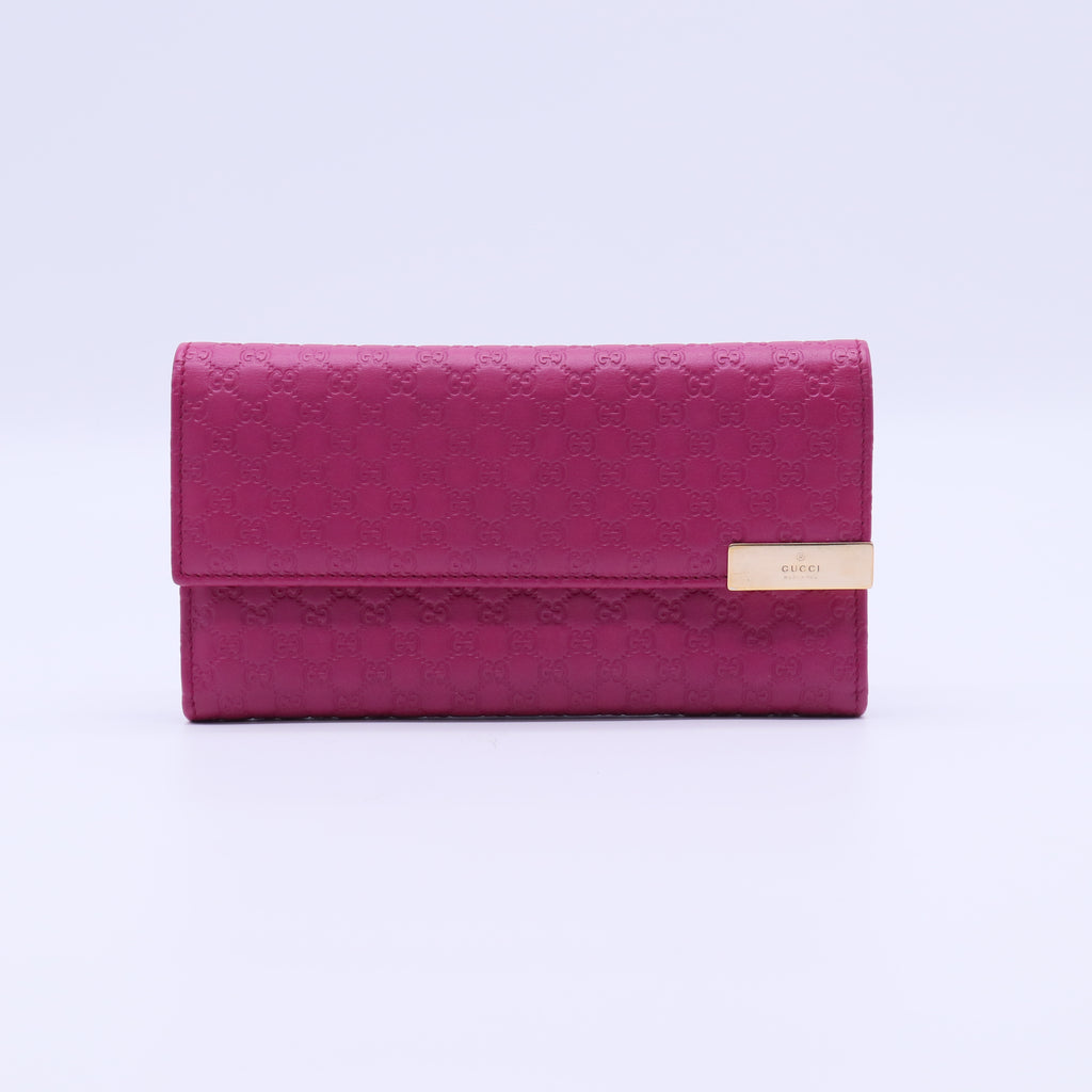 Gucci Microguccissima Leather Metal Bar Continental Flap Wallet Pink W21283