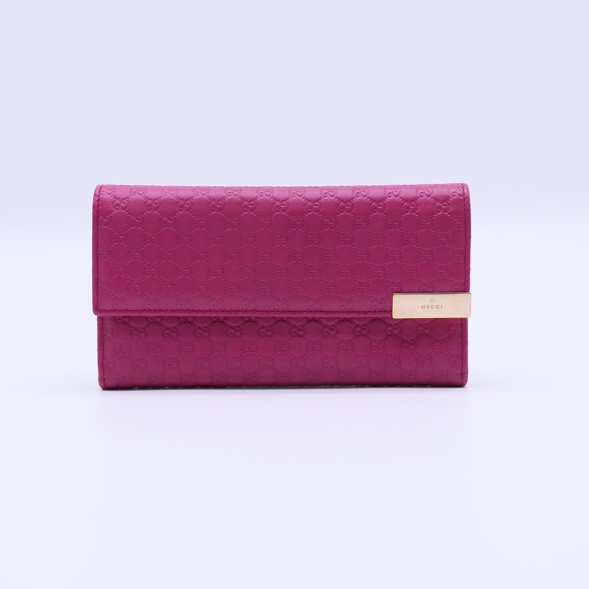 Gucci Microguccissima Leather Metal Bar Continental Flap Wallet Pink W21283