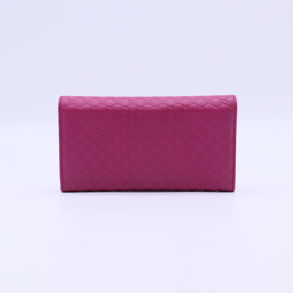 Gucci Microguccissima Leather Metal Bar Continental Flap Wallet Pink W21283