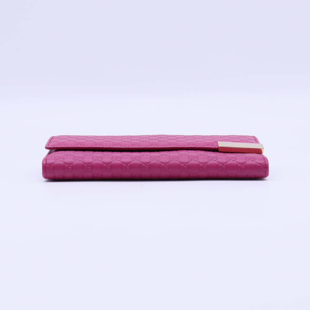 Gucci Microguccissima Leather Metal Bar Continental Flap Wallet Pink W21283