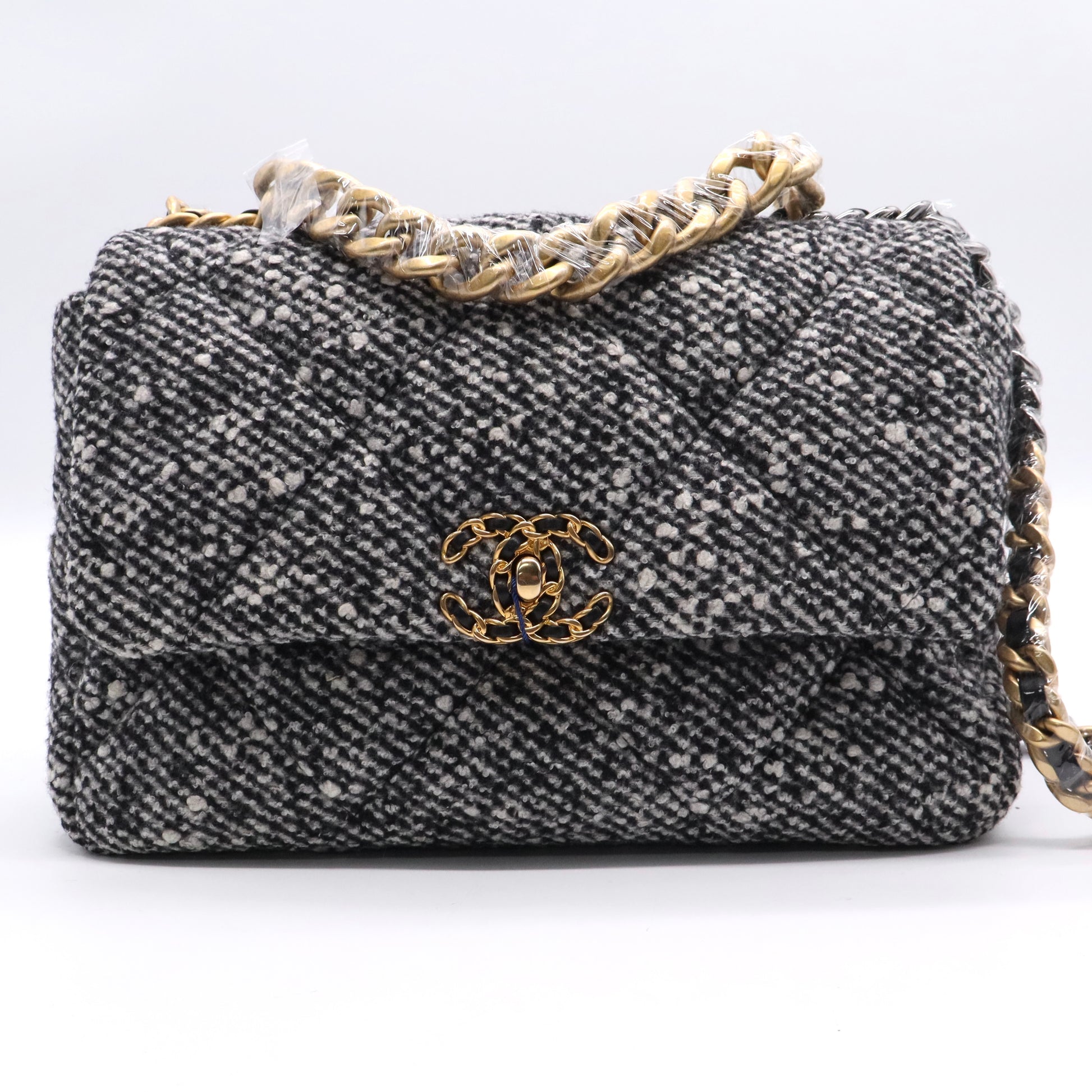 19 Flap Bag Quilted Tweed Medium Twins LDJ2717