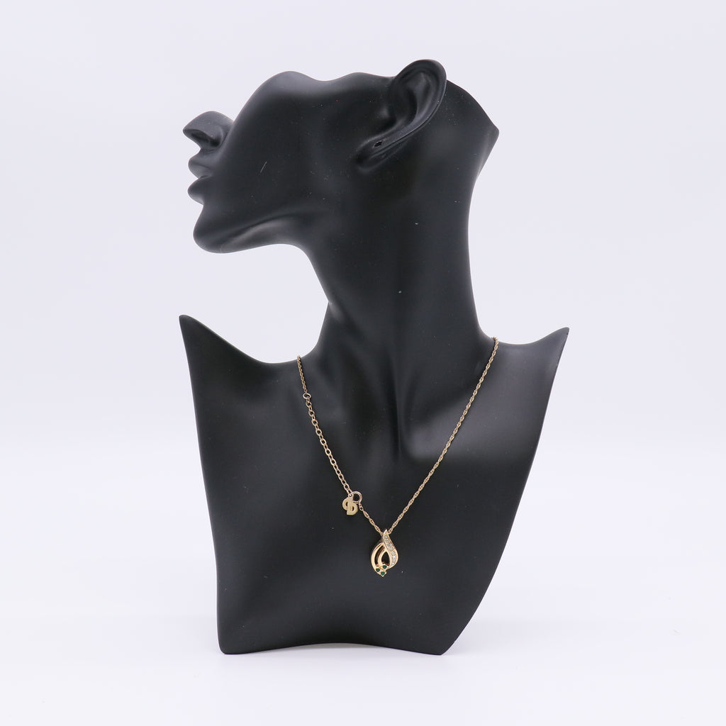 Christian Dior Vintage Gold Plated Rhinestone Leaf Teardrop Necklace twins LDZ343