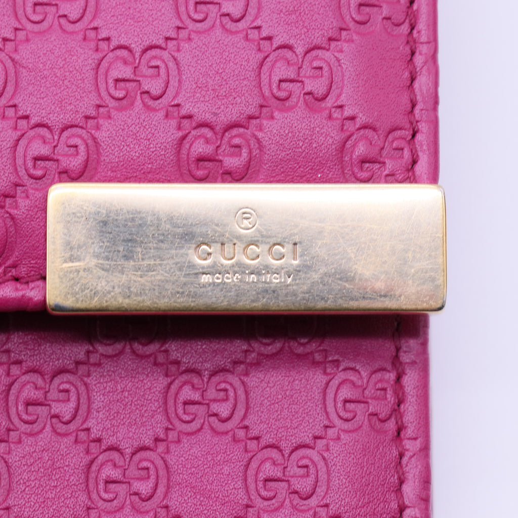 Gucci Microguccissima Leather Metal Bar Continental Flap Wallet Pink W21283