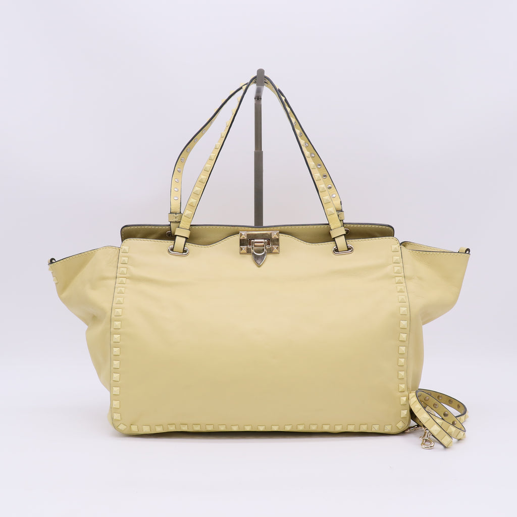Yellow Leather Medium Studded Rockstud Tote B22041