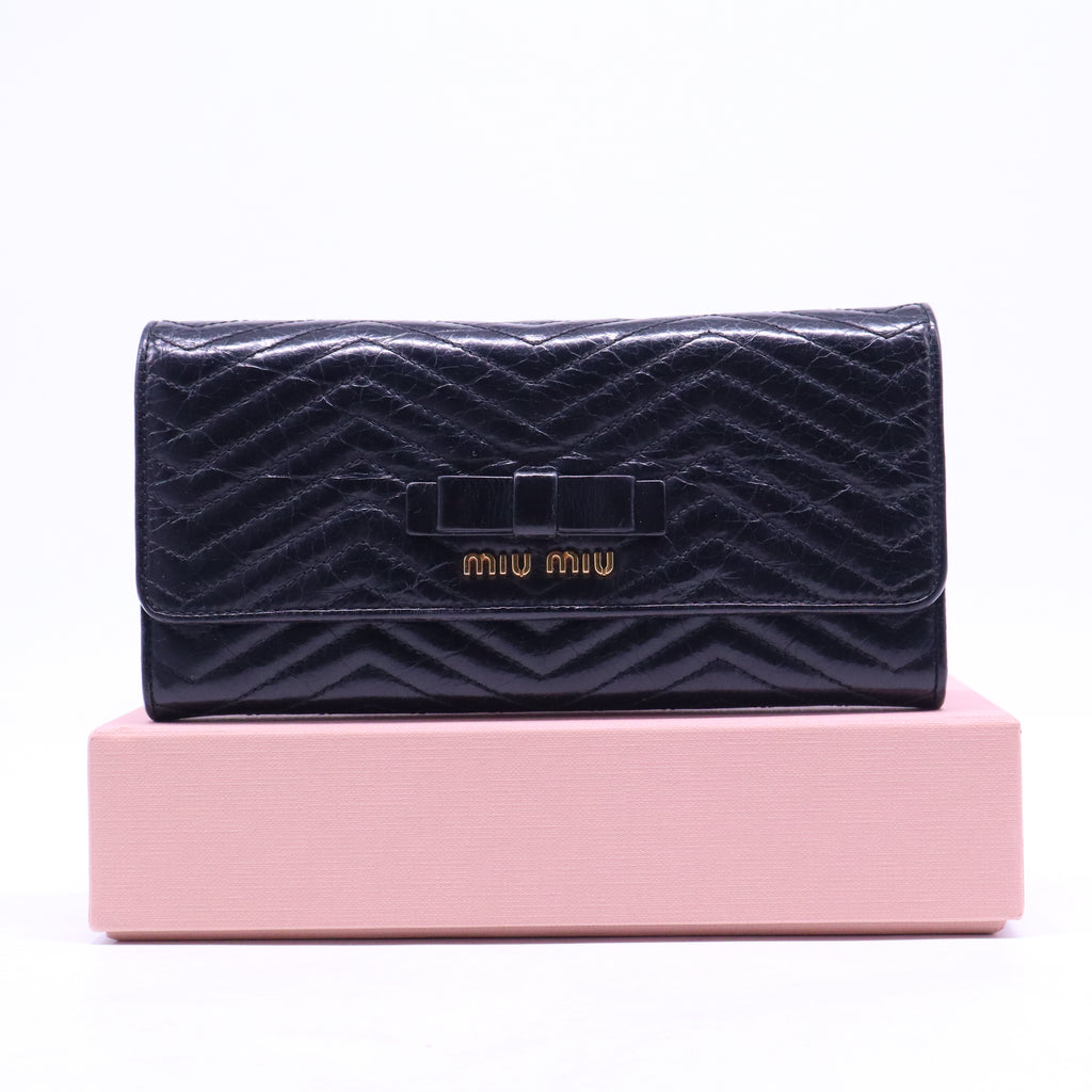 MIU MIU Logo Ribbon Leather Bifold Long Wallet W20748