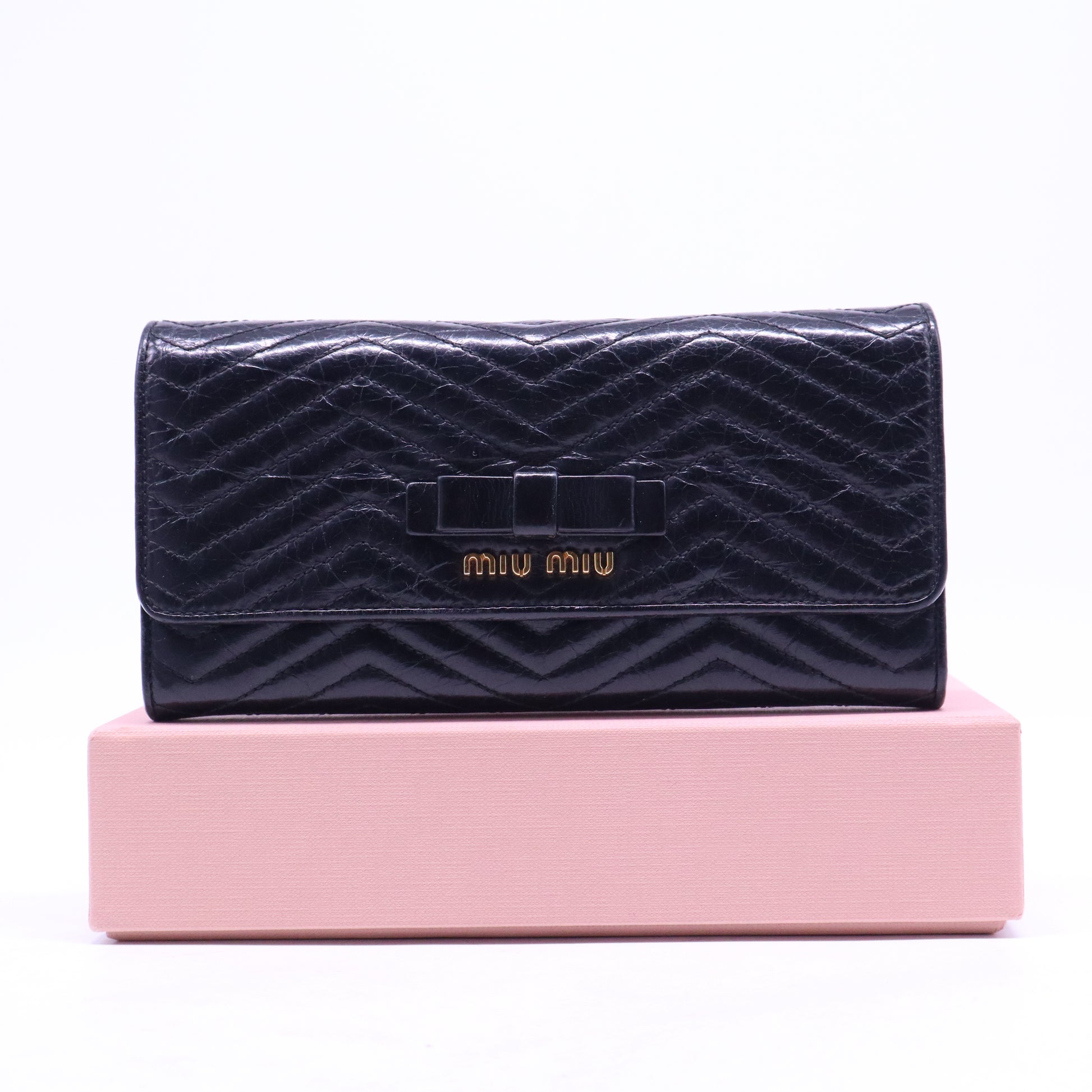 MIU MIU Logo Ribbon Leather Bifold Long Wallet W20748