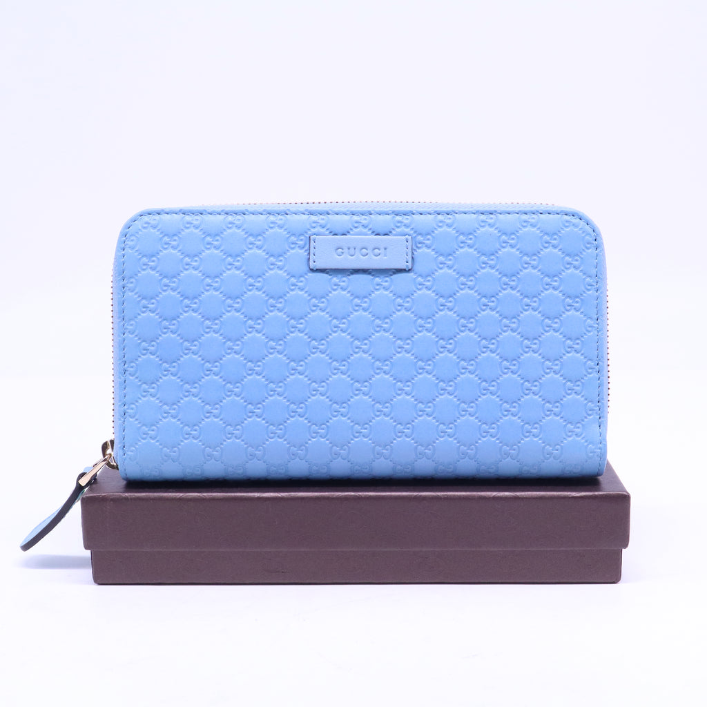 Blue Micro Guccissima Leather Zip Around Wallet W20758