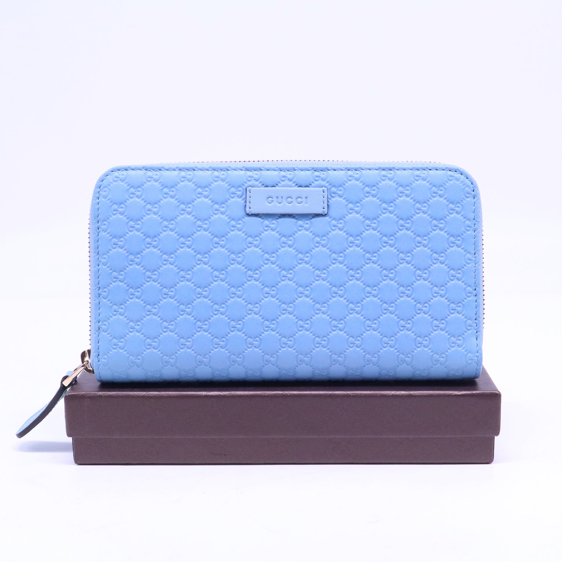 Blue Micro Guccissima Leather Zip Around Wallet W20758