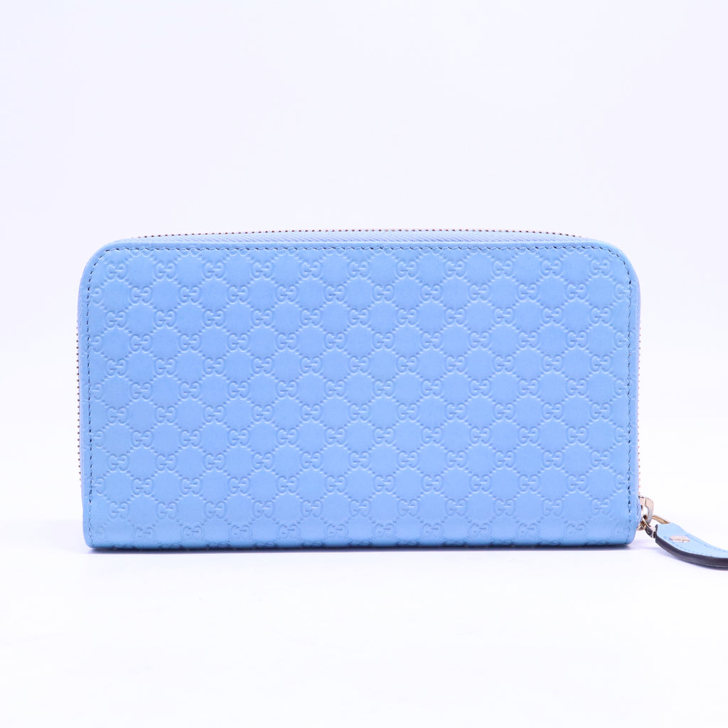 Blue Micro Guccissima Leather Zip Around Wallet W20758