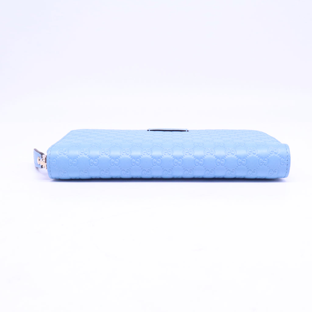Blue Micro Guccissima Leather Zip Around Wallet W20758