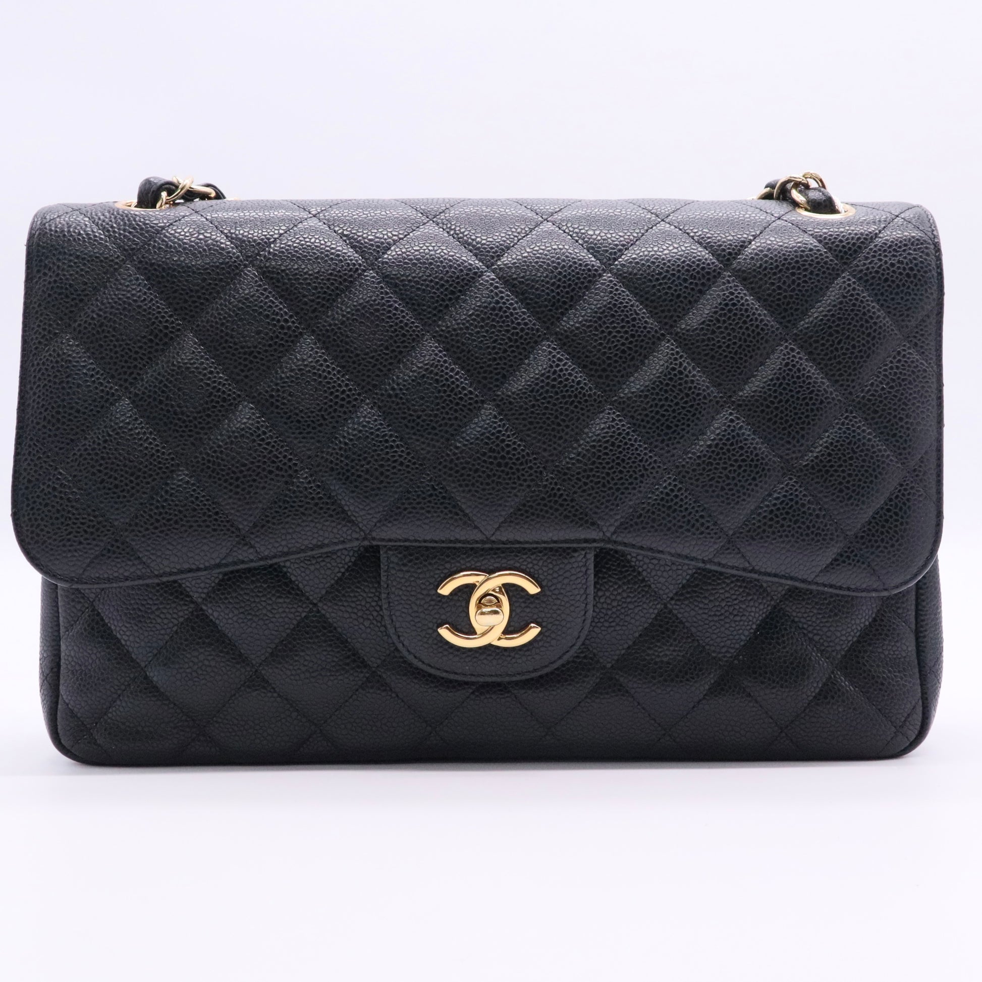 Chanel Caviar Quilted Jumbo Double Flap Black Gold hardwarehardware twins LDJ2724