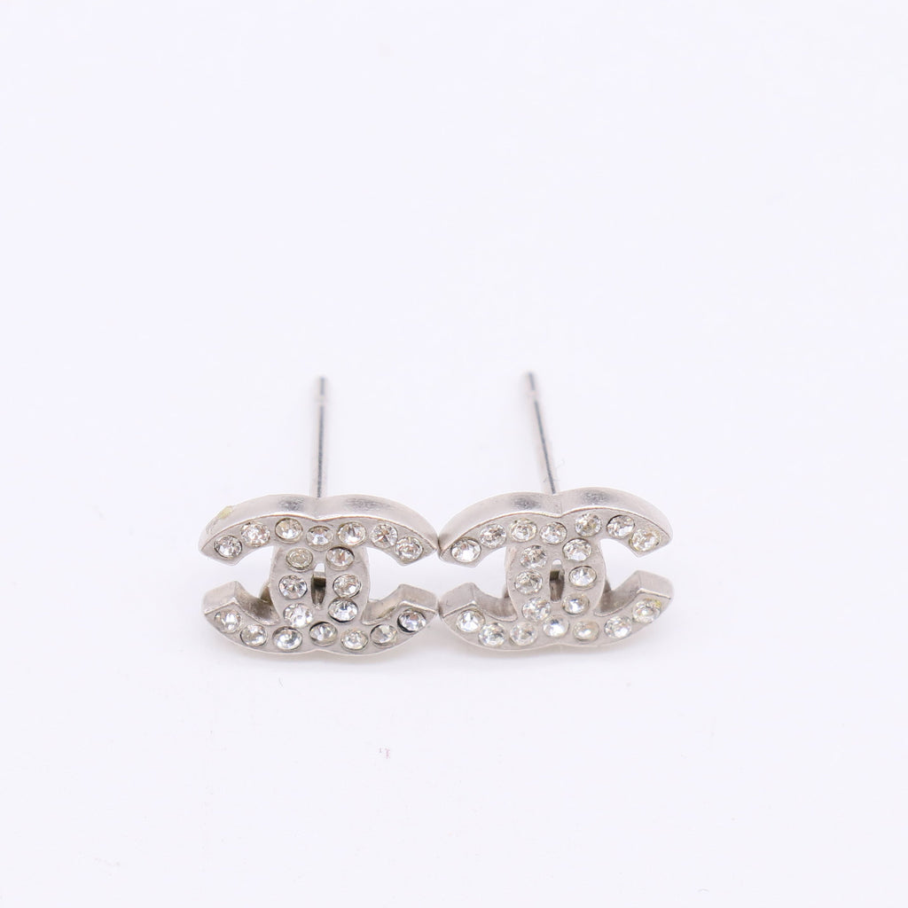 Chanel Crystal CC Earrings Silver twins LDZ329