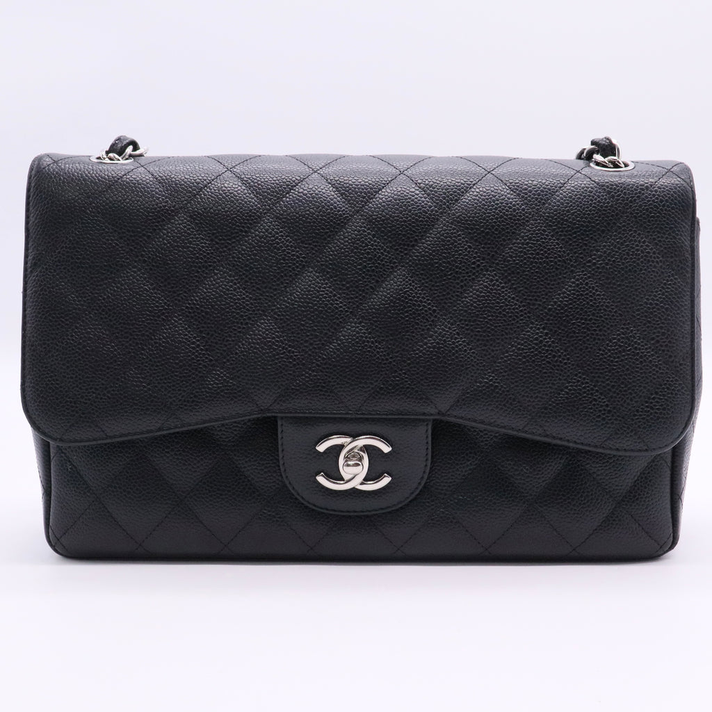 Chanel Caviar Quilted Jumbo Double Flap Black Silver hardware twins LDJ2725
