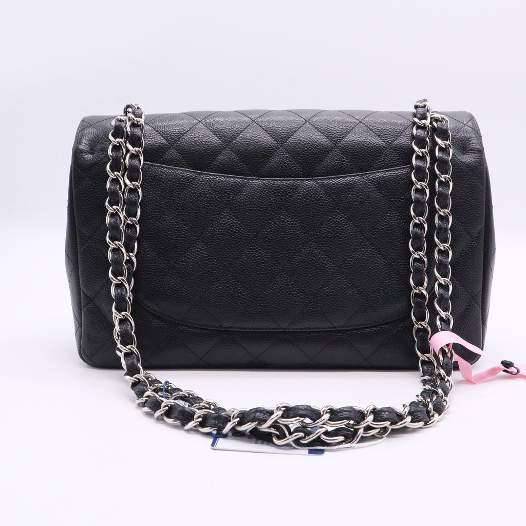 Chanel Caviar Quilted Jumbo Double Flap Black Silver hardware twins LDJ2725