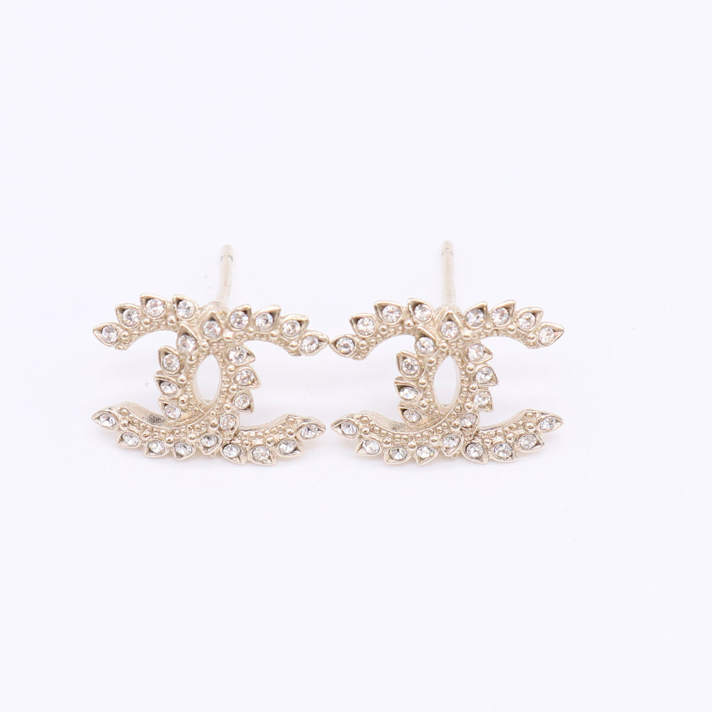 Chanel Crystal CC Earrings Light Gold twins LDZ332