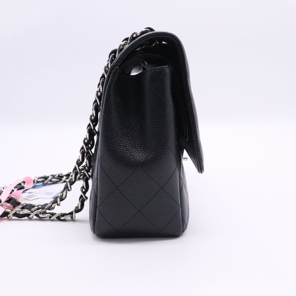Chanel Caviar Quilted Jumbo Double Flap Black Silver hardware twins LDJ2725