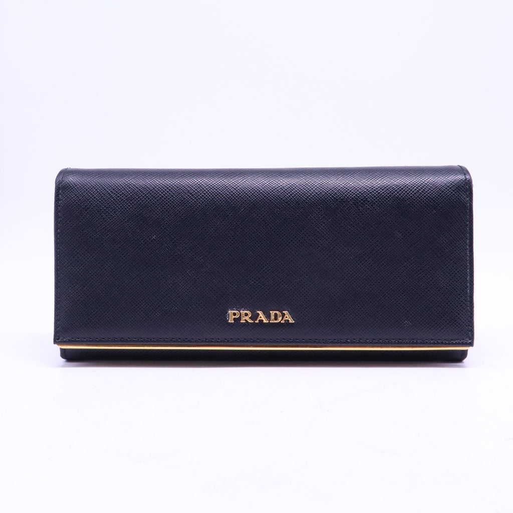 Saffiano Metal Bar Continental Flap Wallet Bluette W20734