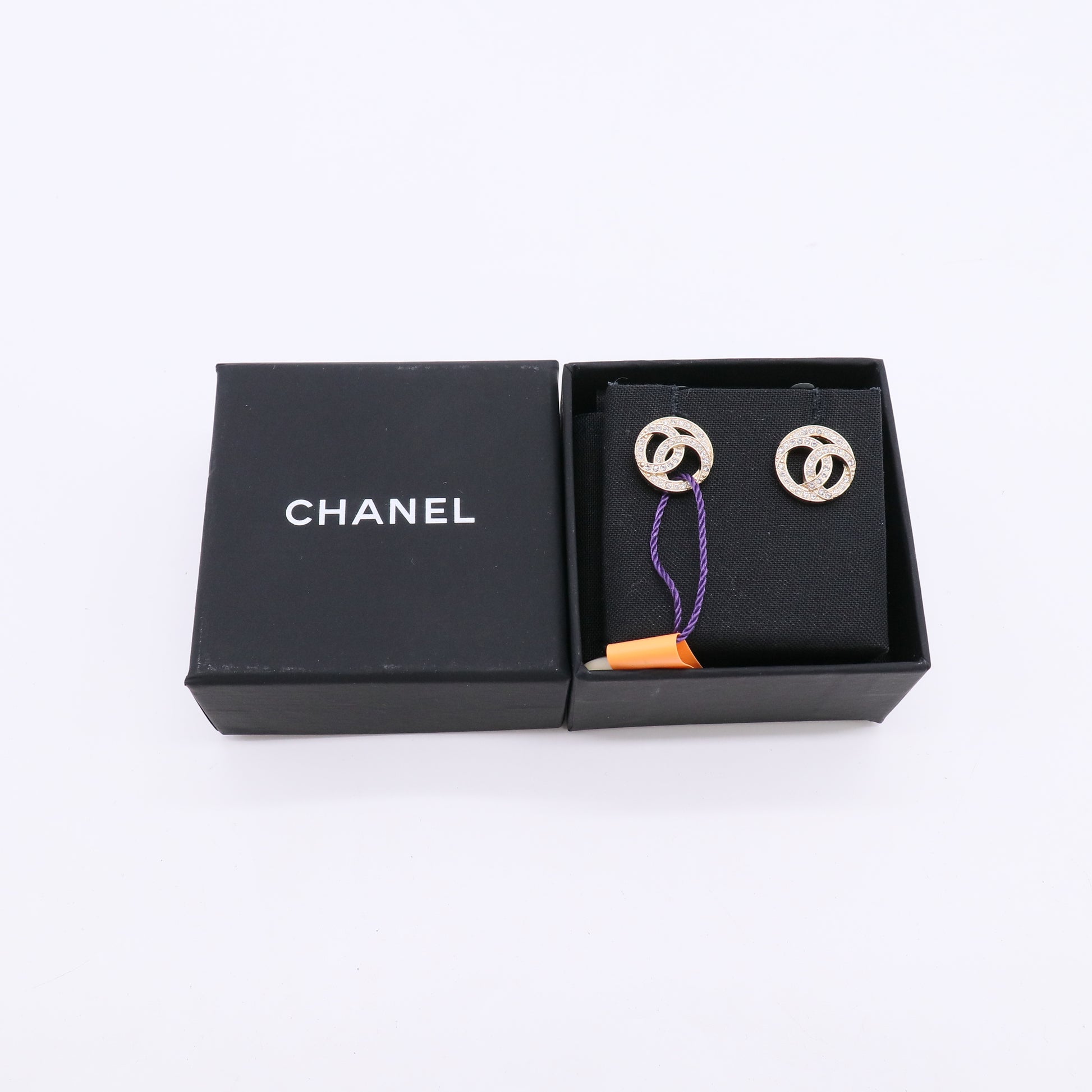 Chanel Gold CC Round Crystal Piercing Earrings twins LDZ293
