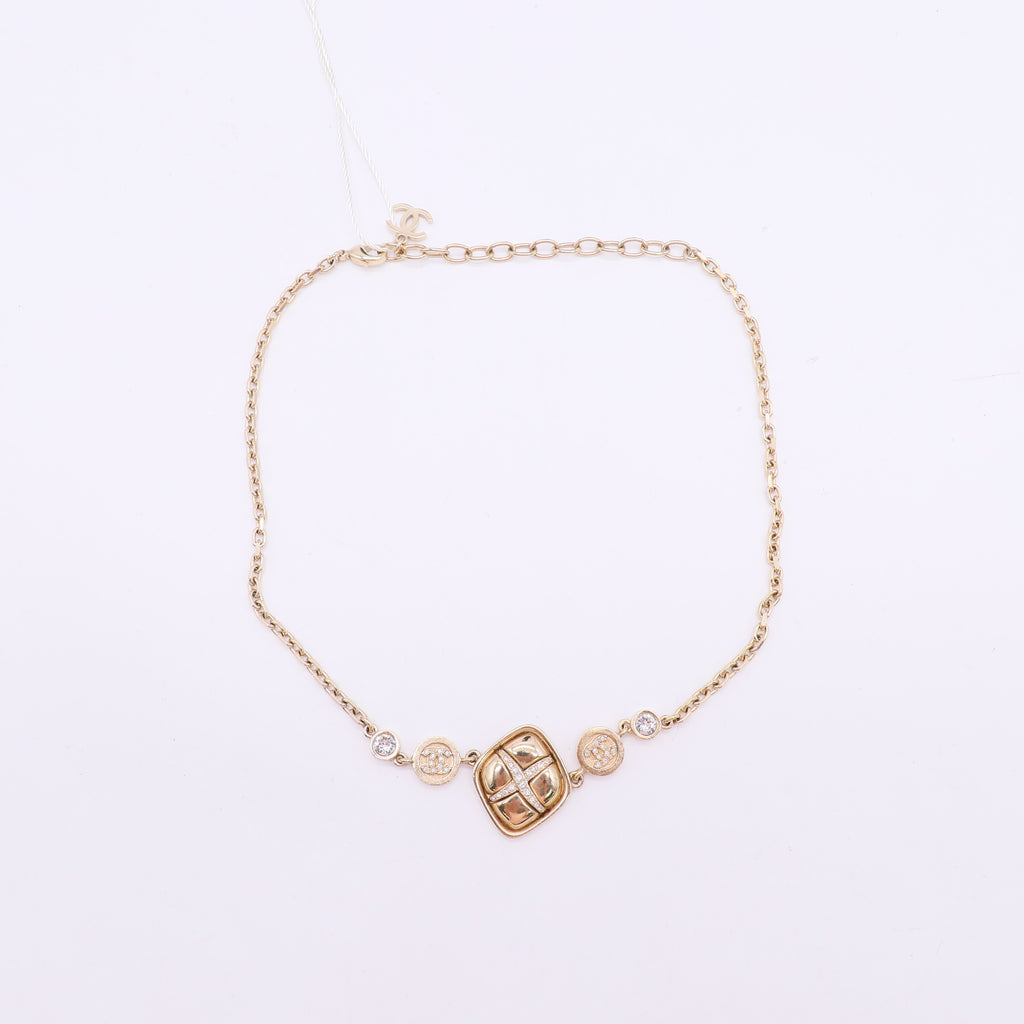 Chanel Matelasse Quilted Square CC Pendant Necklace twins LDZ862