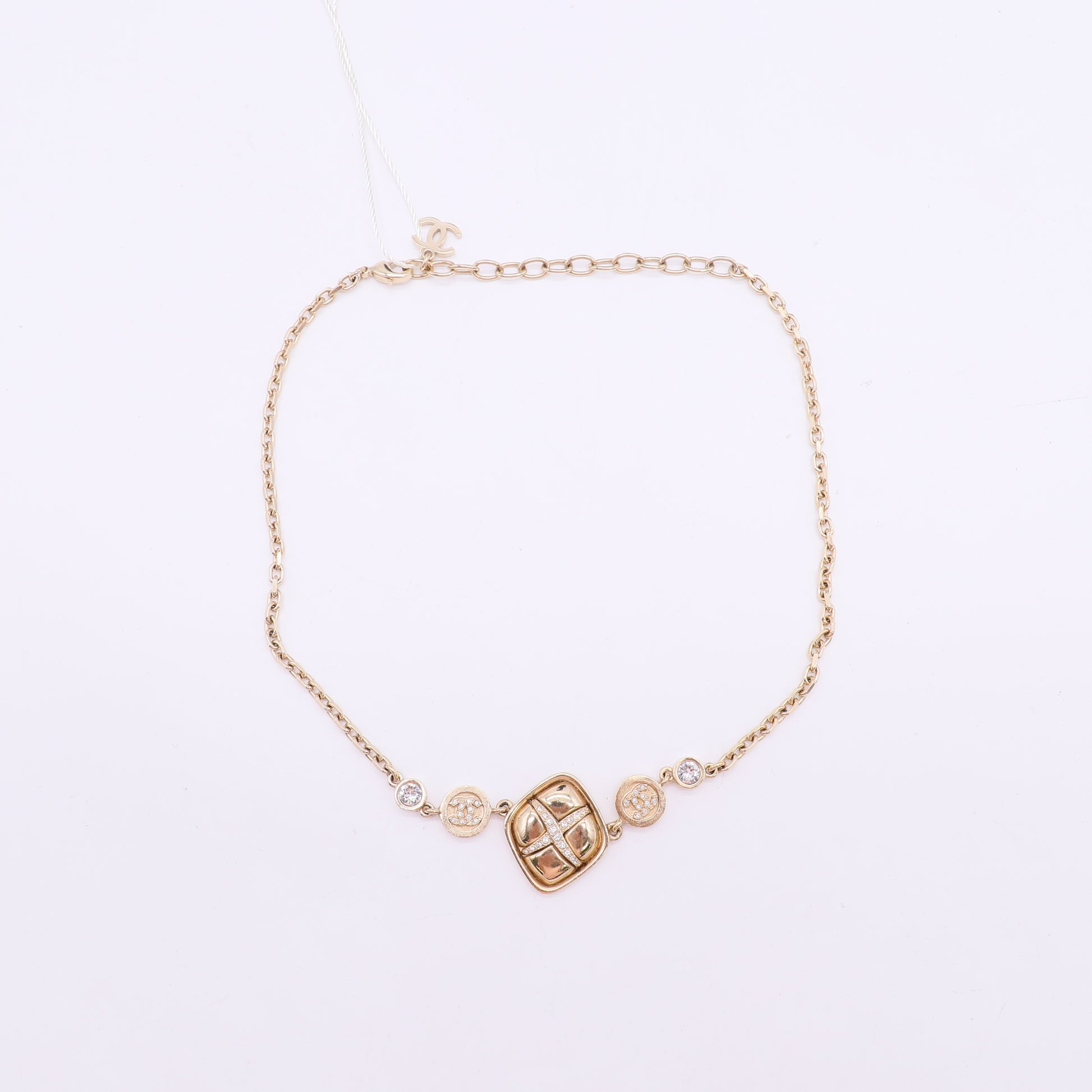Chanel Matelasse Quilted Square CC Pendant Necklace twins LDZ862
