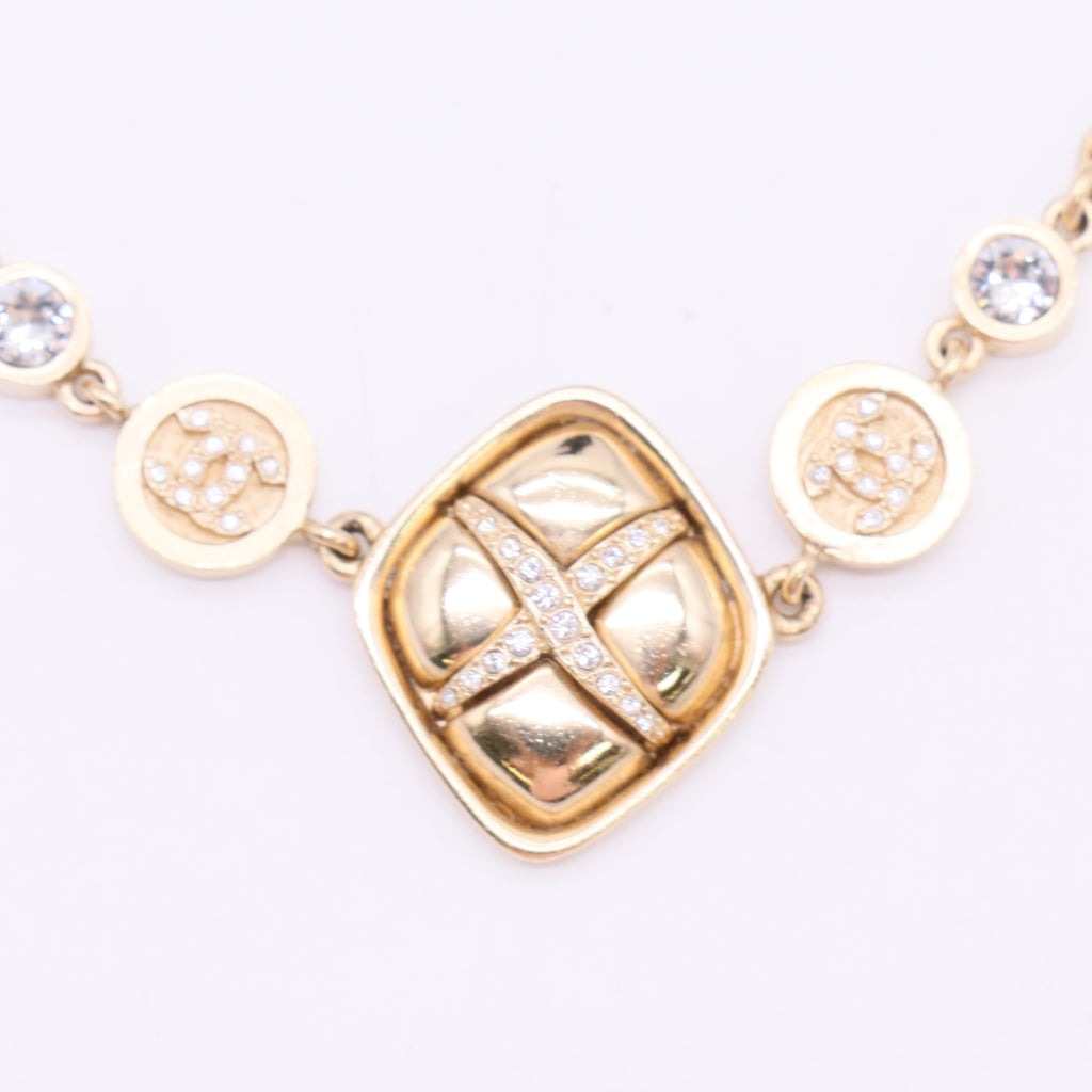 Chanel Matelasse Quilted Square CC Pendant Necklace twins LDZ862