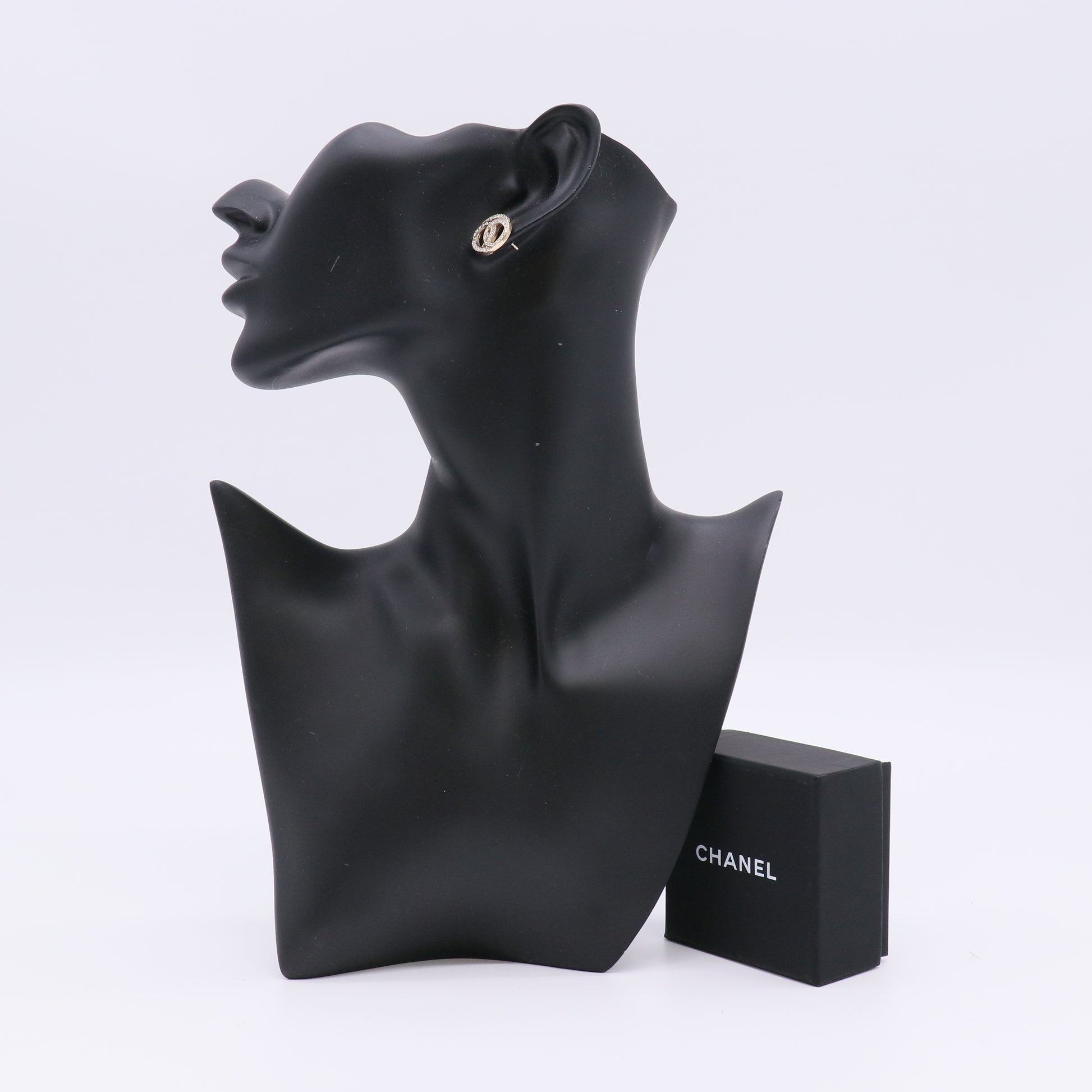 Chanel Gold CC Round Crystal Piercing Earrings twins LDZ293