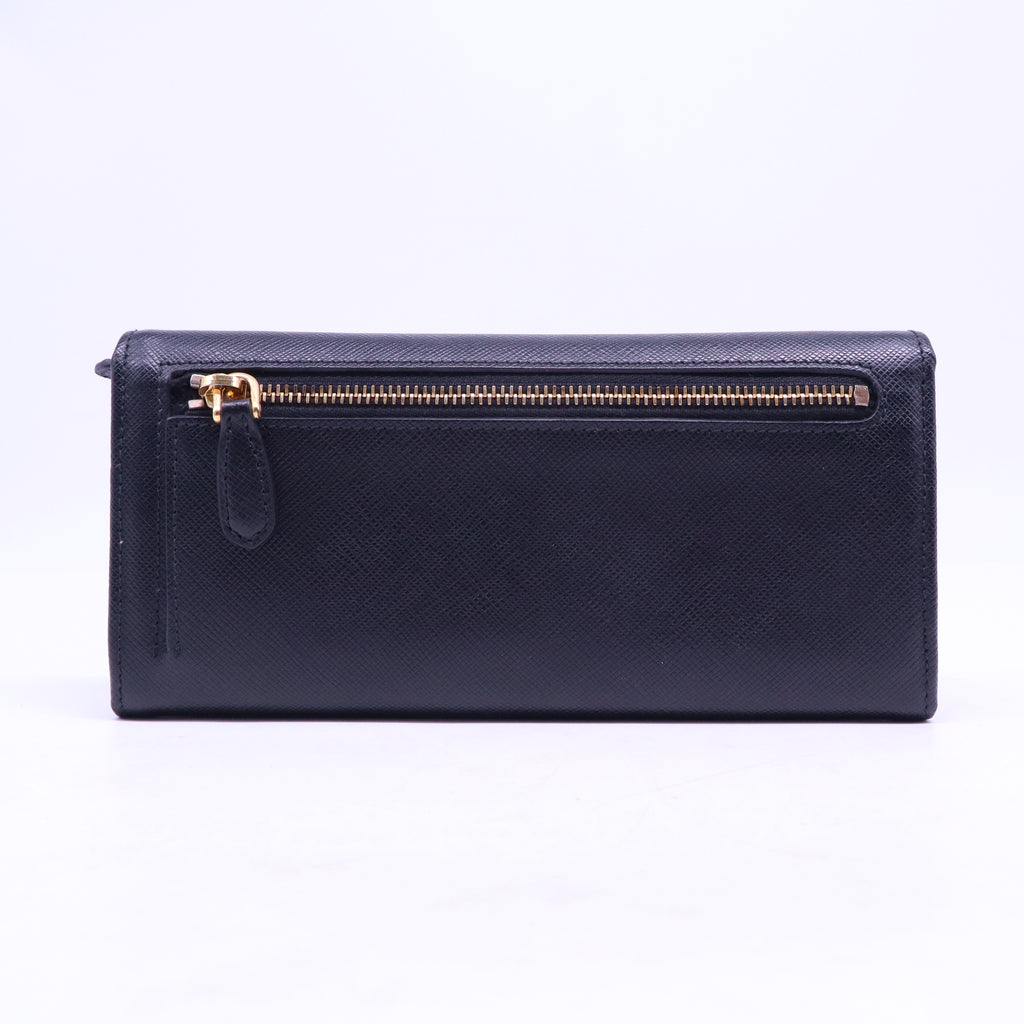 Saffiano Metal Bar Continental Flap Wallet Bluette W20734
