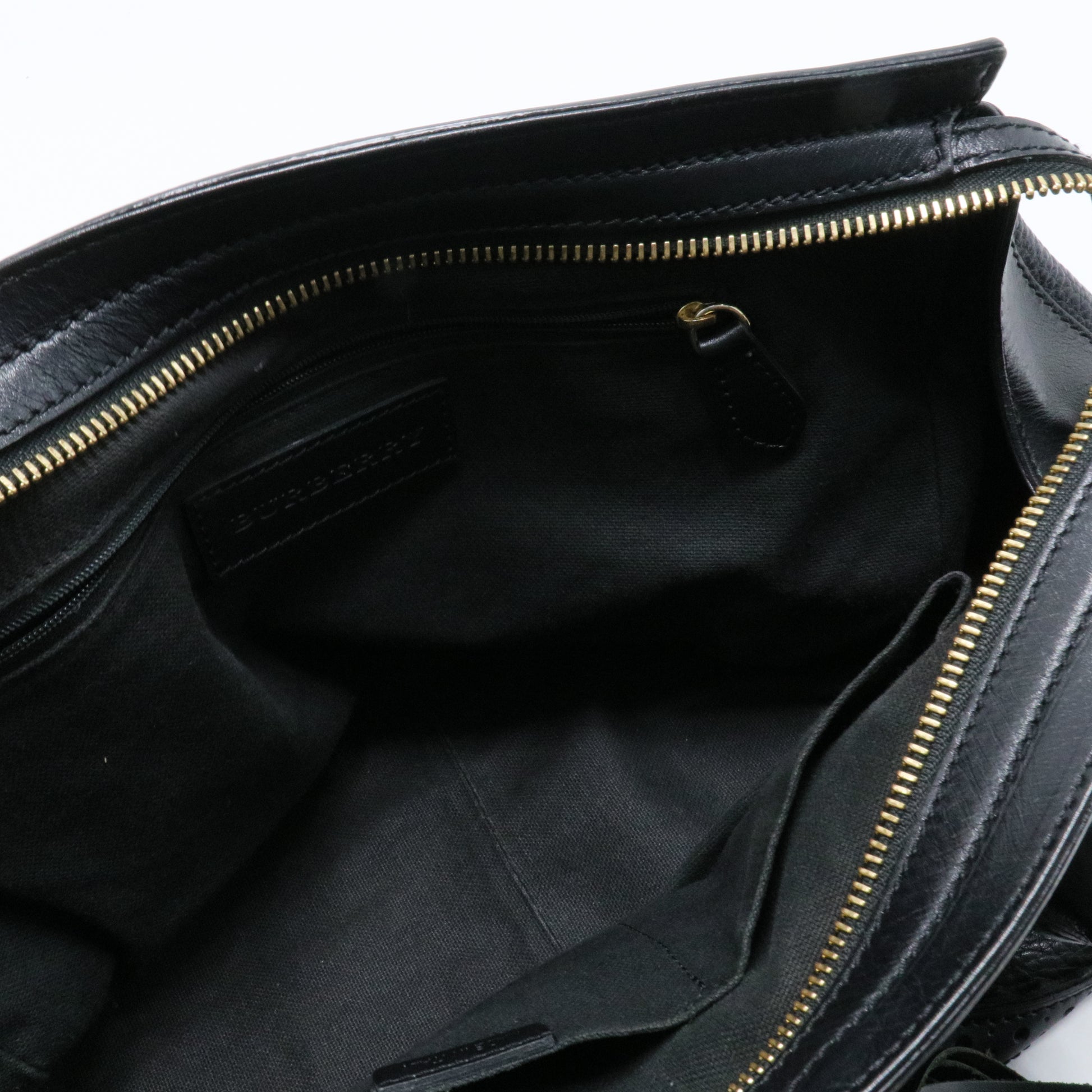 Burberry Black Brogue Leather Tassel Satchel