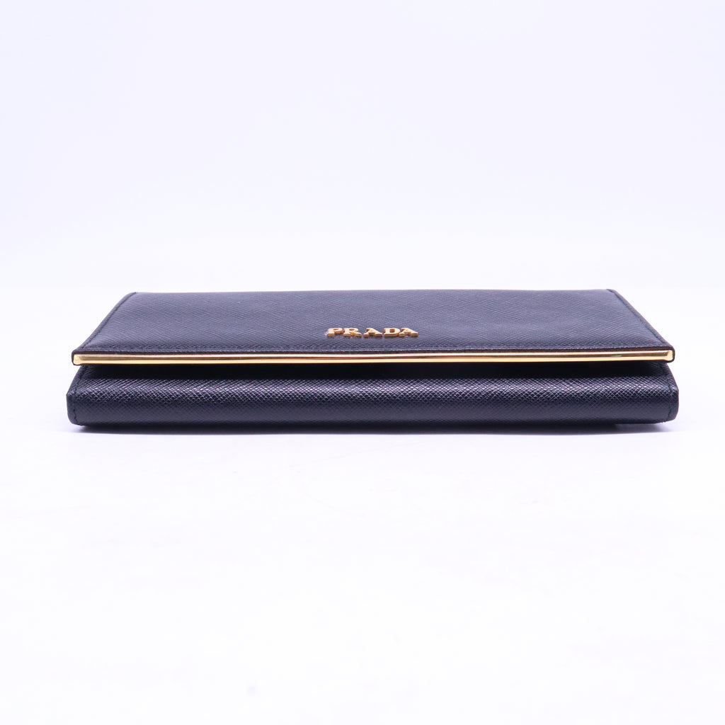 Saffiano Metal Bar Continental Flap Wallet Bluette W20734