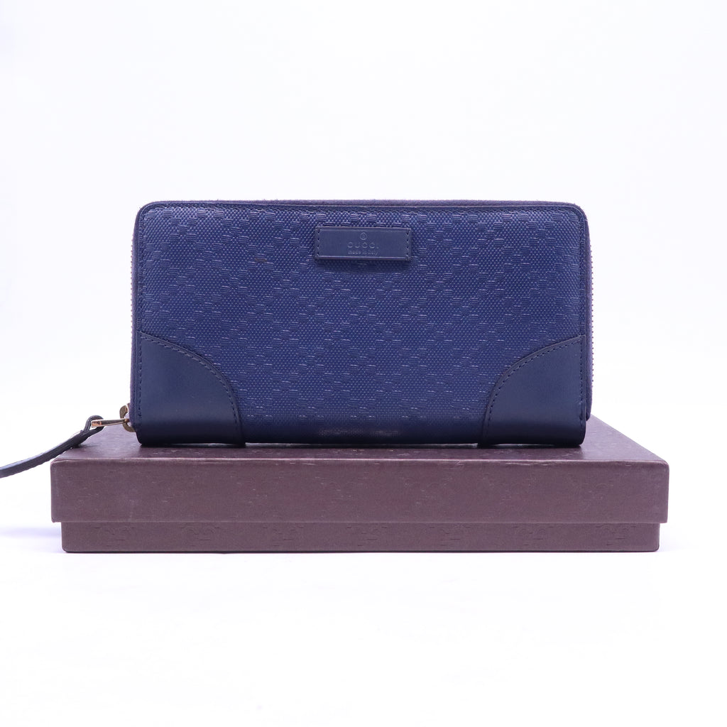 Navy Blue Diamante Leather Zip Around Wallet W20757