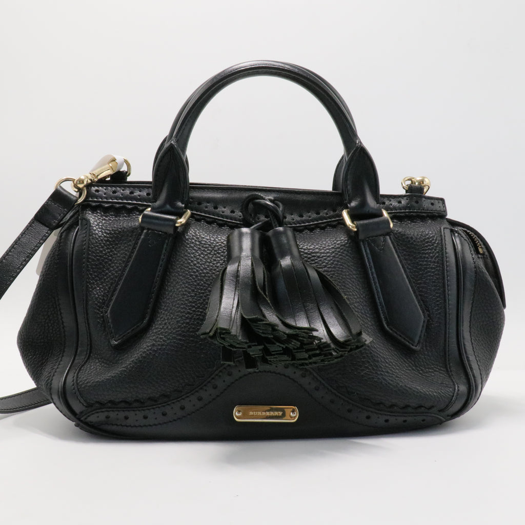 Burberry Black Brogue Leather Tassel Satchel