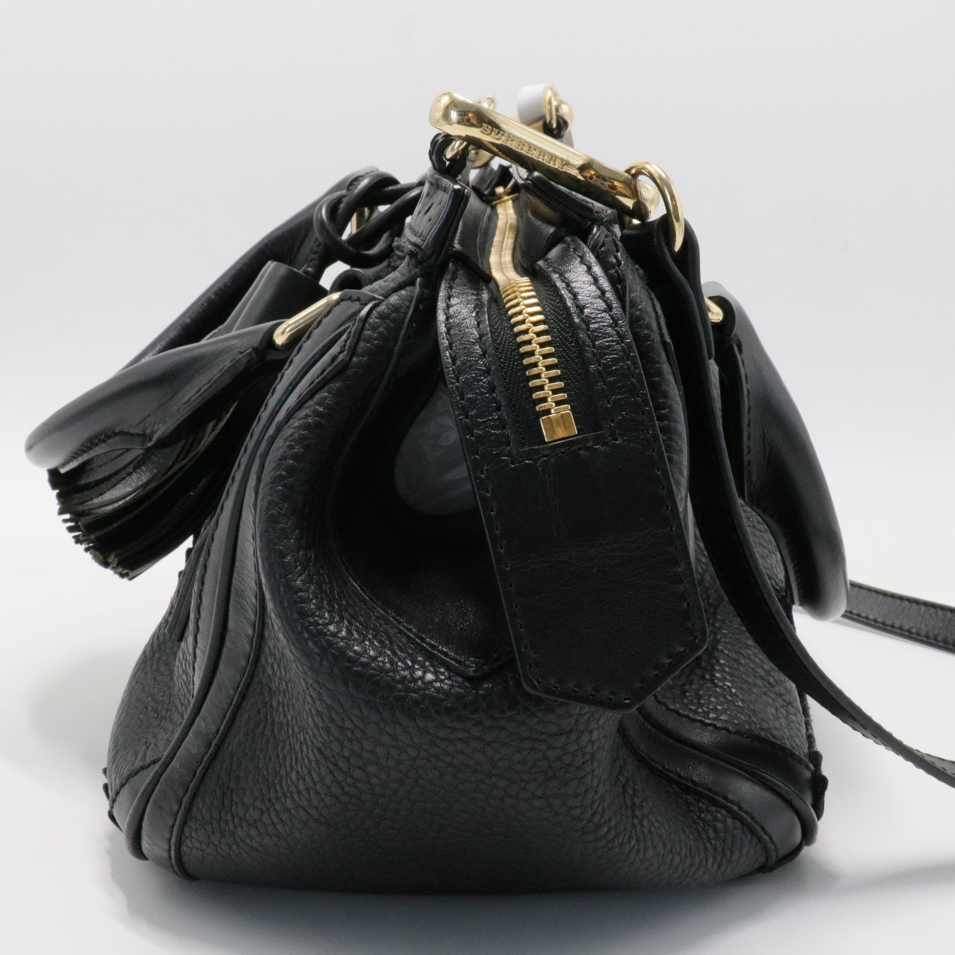 Burberry Black Brogue Leather Tassel Satchel