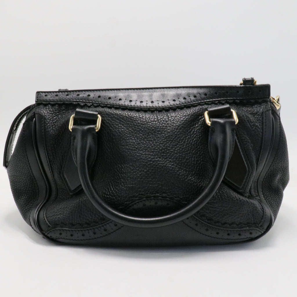 Burberry Black Brogue Leather Tassel Satchel