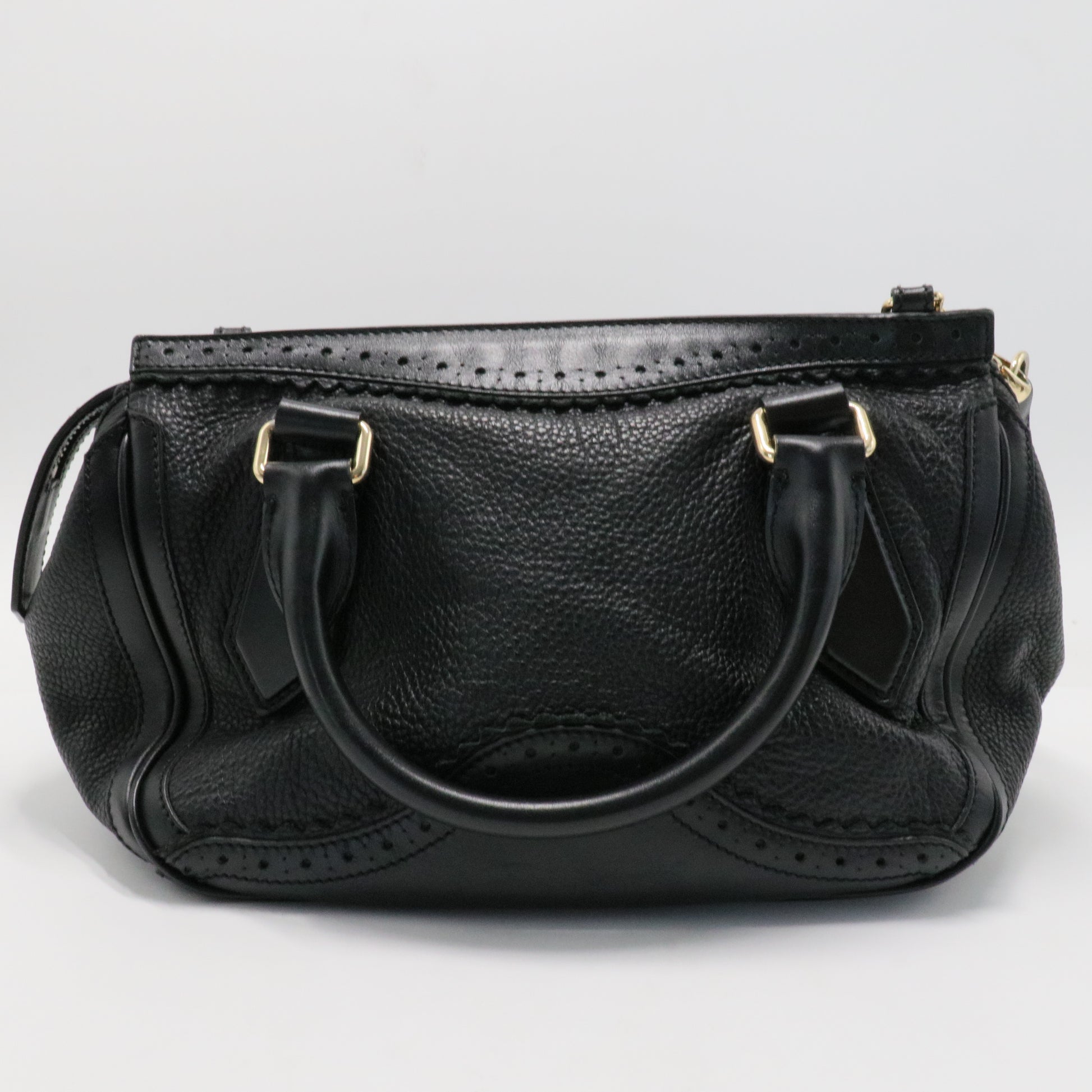Burberry Black Brogue Leather Tassel Satchel