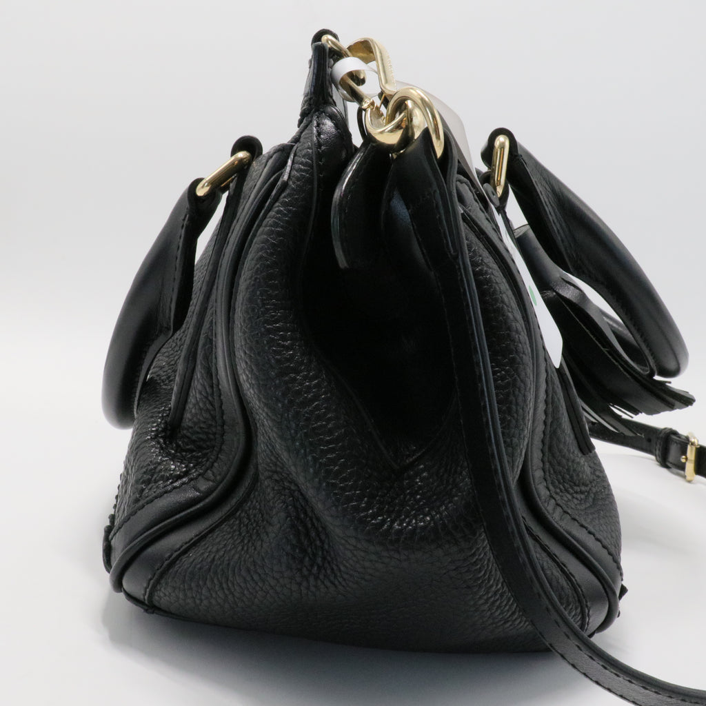 Burberry Black Brogue Leather Tassel Satchel