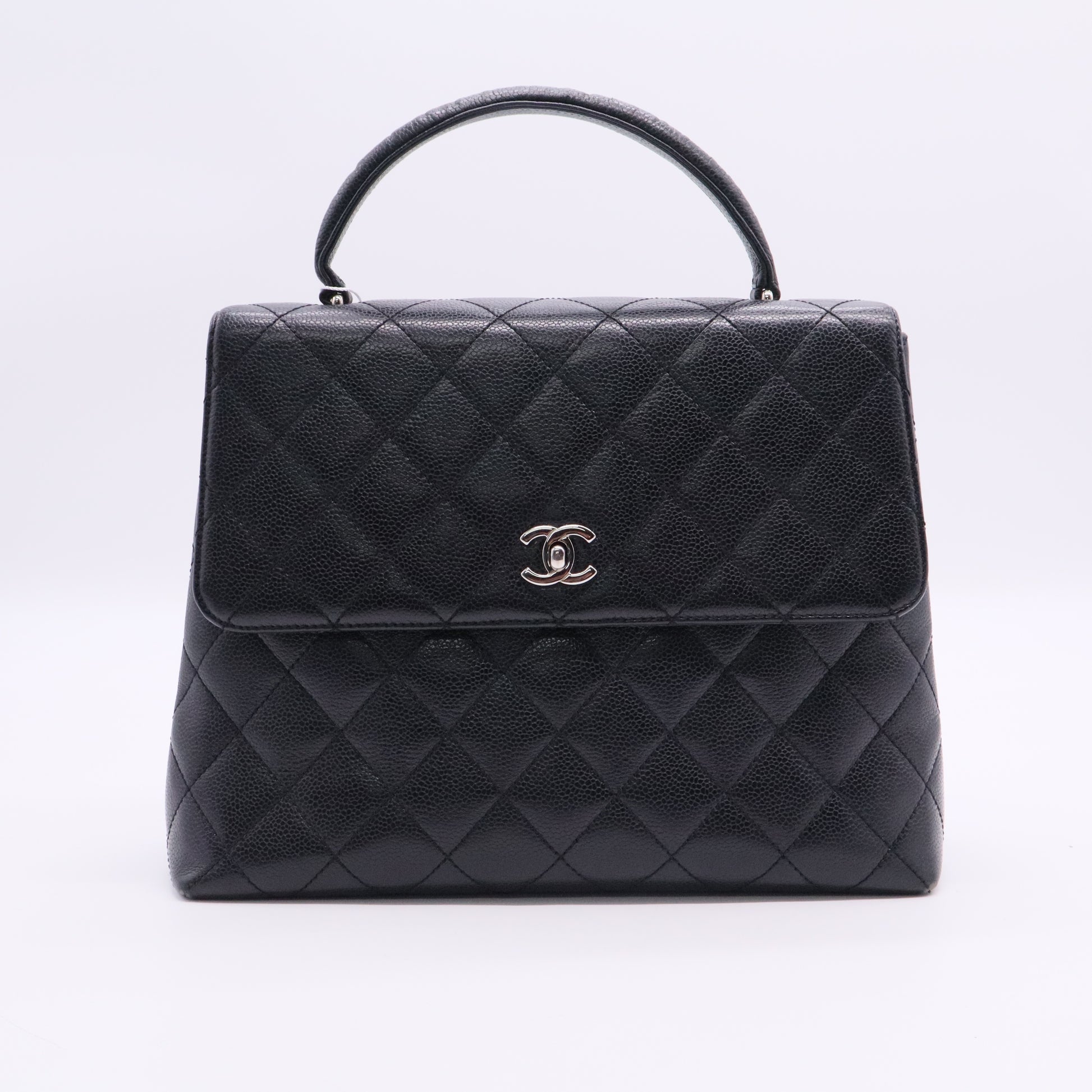 Chanel Black CC Quilted Caviar Kelly Top Handle Bag twins LDJ2727