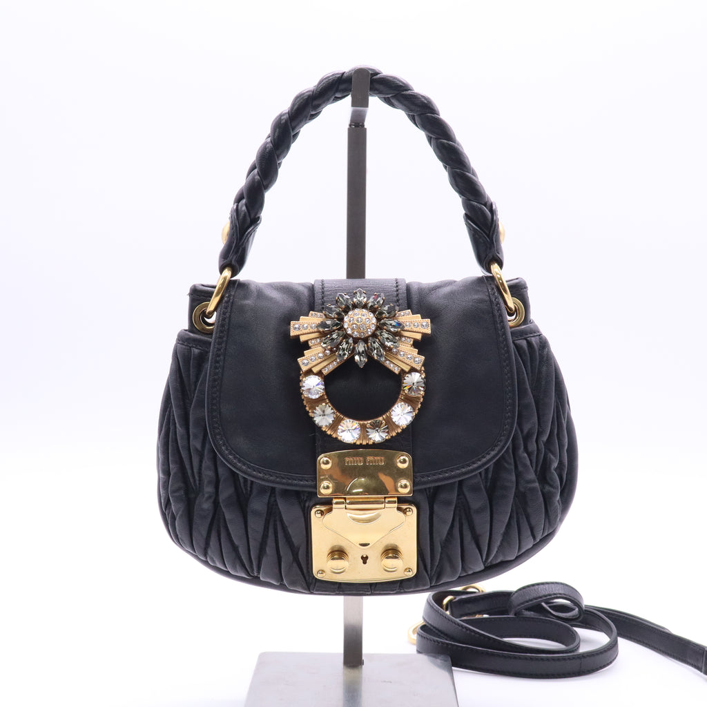 Miu Miu Black Matelasse Nappa Leather Small Coffer Hobo Bag twins B20610