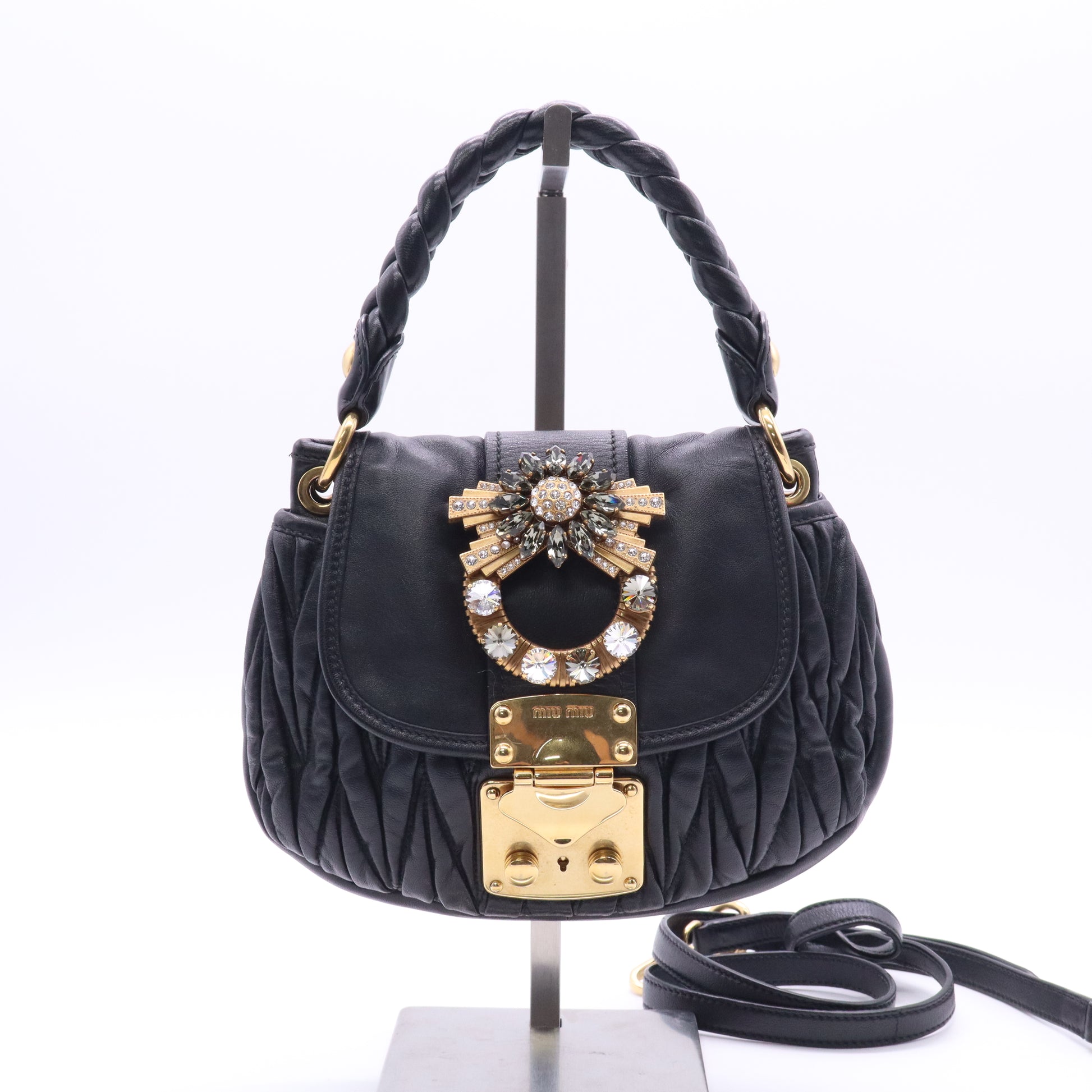 Miu Miu Black Matelasse Nappa Leather Small Coffer Hobo Bag twins B20610