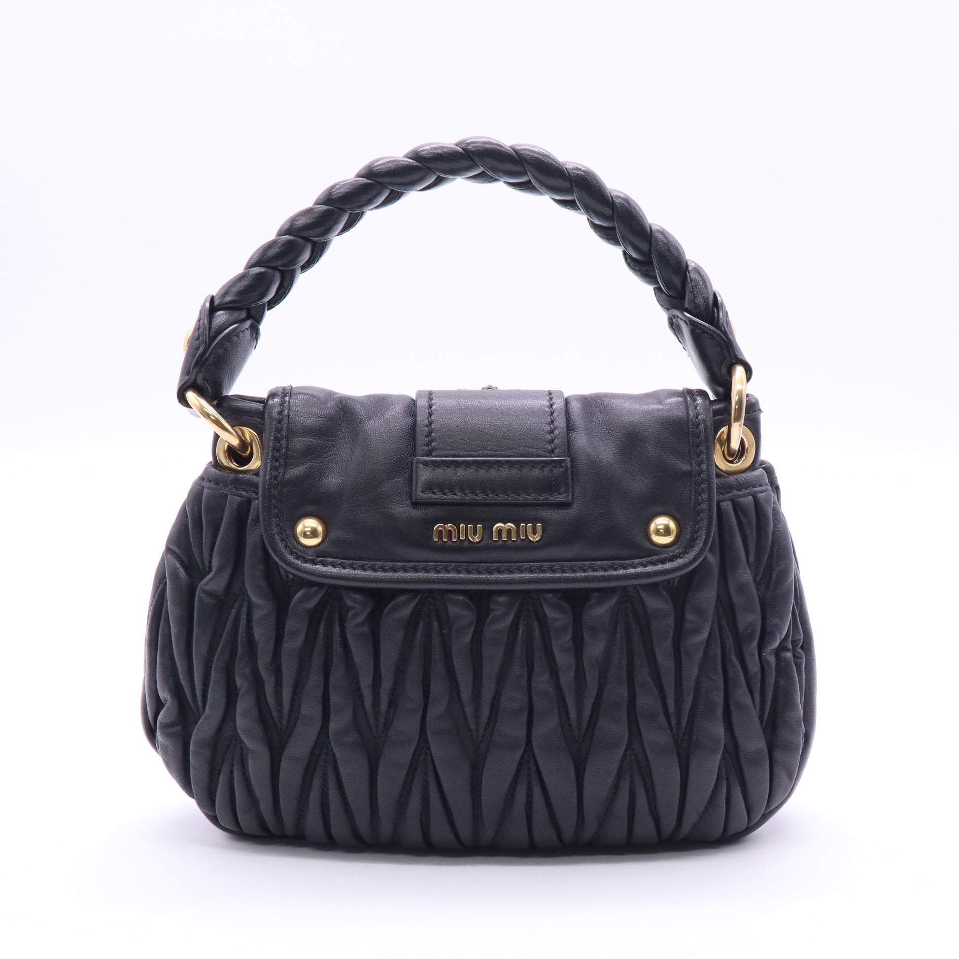 Miu Miu Black Matelasse Nappa Leather Small Coffer Hobo Bag twins B20610