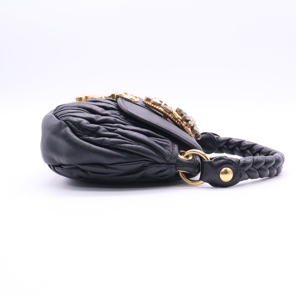 Miu Miu Black Matelasse Nappa Leather Small Coffer Hobo Bag twins B20610